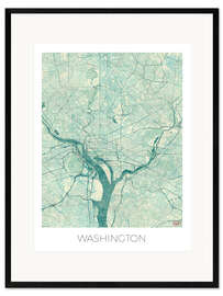 Impressão artística com moldura Washington Map Blue