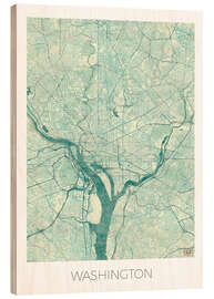 Wood print Washington Map Blue