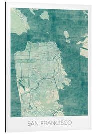 Magnettafel Karte von San Francisco, Blau