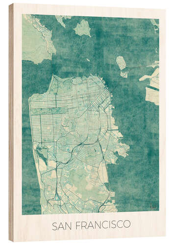 Wood print San Francisco Map Blue