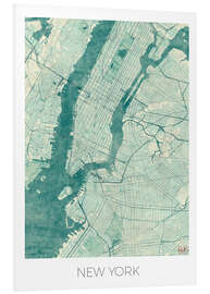 Foam board print Map of New York, Blue