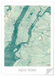 Sisustustarra Map of New York, Blue