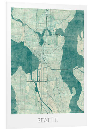 Foam board print Seattle Map Blue