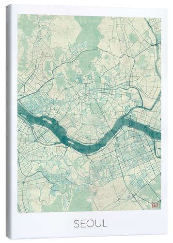 Canvastavla Seoul Map Blue