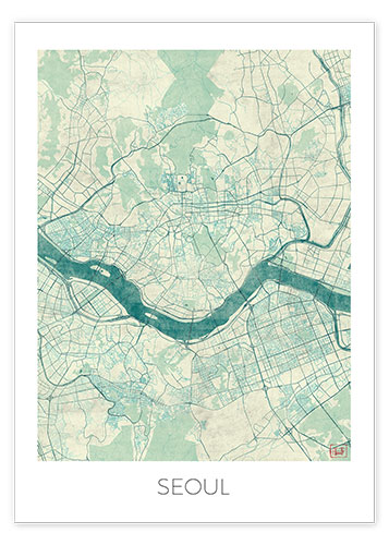 Poster Seoul Map Blue