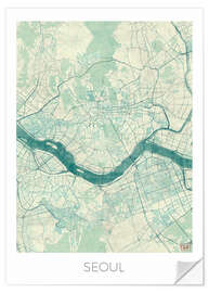 Selvklebende plakat Seoul Map Blue