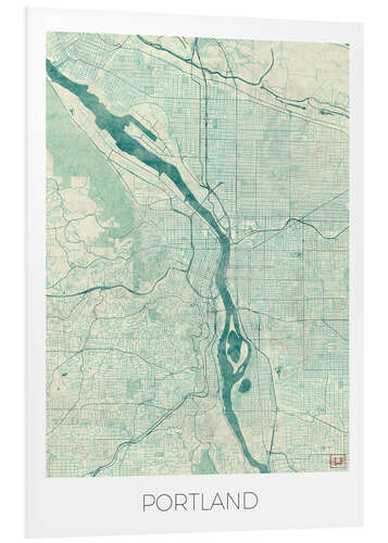 Foam board print Portland Map Blue