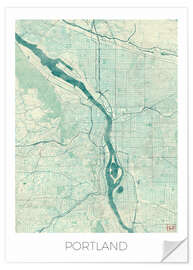 Selvklebende plakat Portland Map Blue