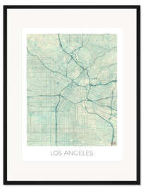 Gerahmter Kunstdruck Karte von Los Angeles, Blau