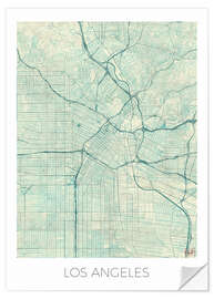 Selvklæbende plakat Los Angeles Map Blue