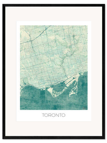 Impressão artística com moldura Toronto Map Blue