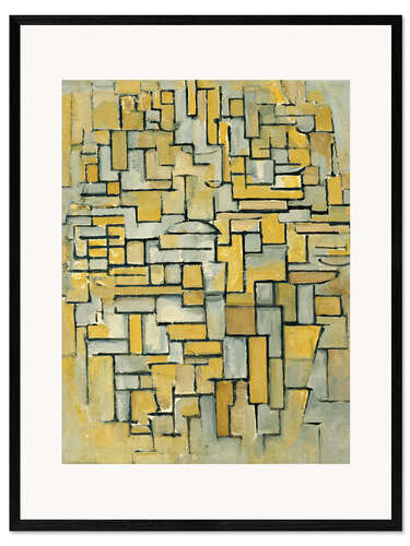 Kehystetty taidepainatus composition in brown and gray no ii