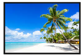Gerahmter Kunstdruck Palmenstrand in der Südsee mit weißem Sand und blauem Meer