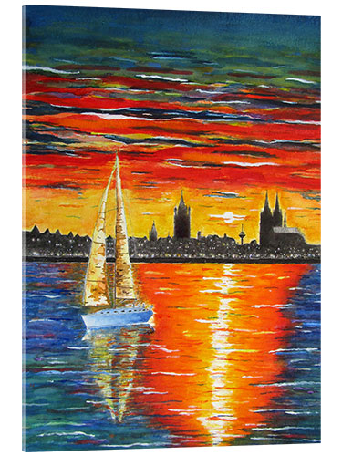 Acrylic print Sailboat in the sunset in front of Cologne