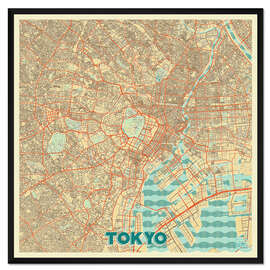 Gerahmter Kunstdruck Karte von Tokio, Retro