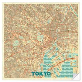 Selvklebende plakat Tokyo Map Retro