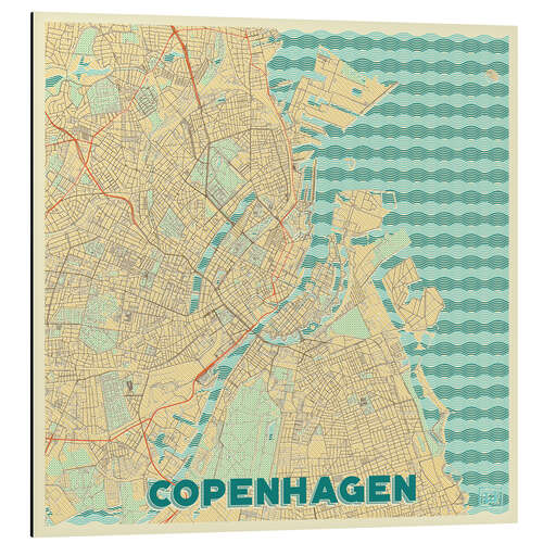 Aluminiumtavla Copenhagen Map Retro