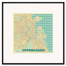 Ingelijste kunstdruk Copenhagen Map Retro