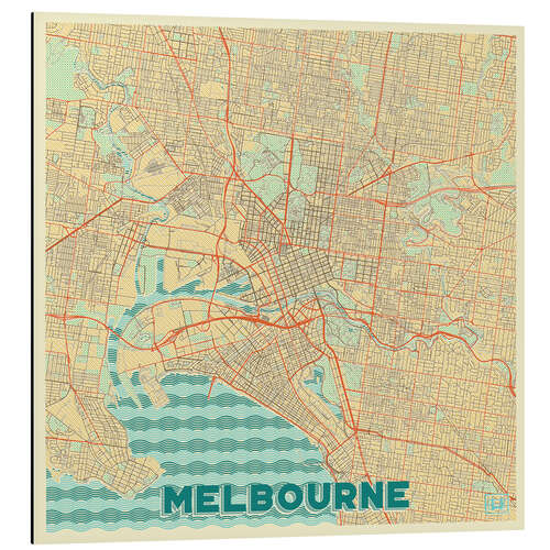 Aluminium print Melbourne Map Retro