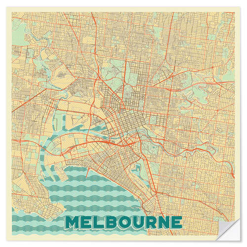 Wall sticker Melbourne Map Retro