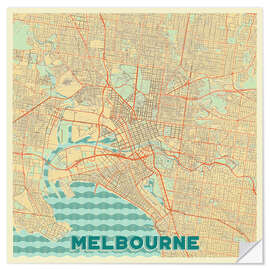 Selvklebende plakat Melbourne Map Retro