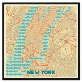 Gerahmter Kunstdruck Karte von New York, Retro