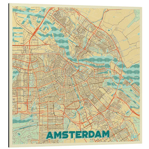 Aluminium print Amsterdam Map Retro