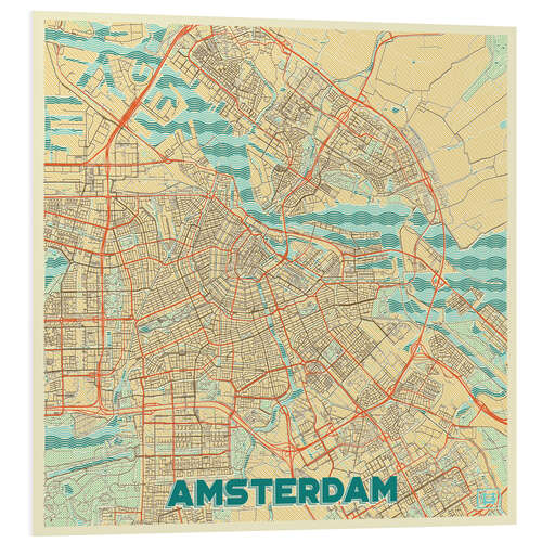 Quadro em PVC Amsterdam Map Retro