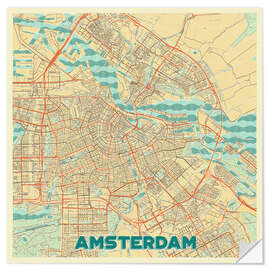 Selvklebende plakat Amsterdam Map Retro