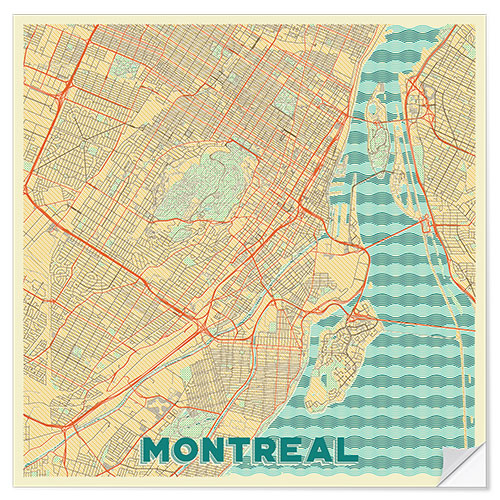 Selvklebende plakat Montreal Map Retro