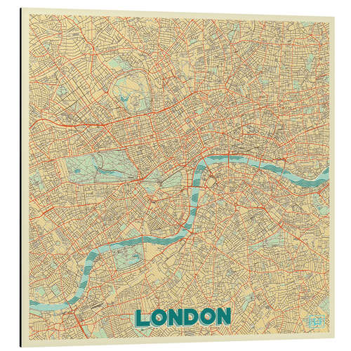 Aluminium print London Map Retro