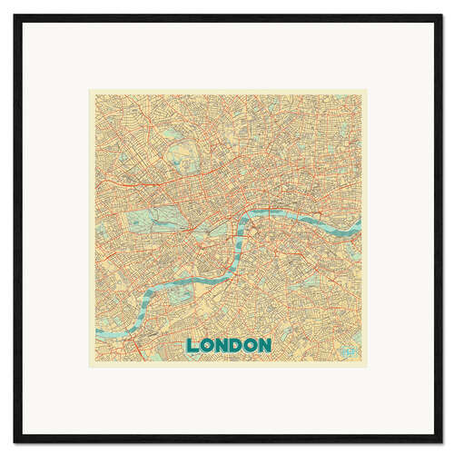 Ingelijste kunstdruk London Map Retro