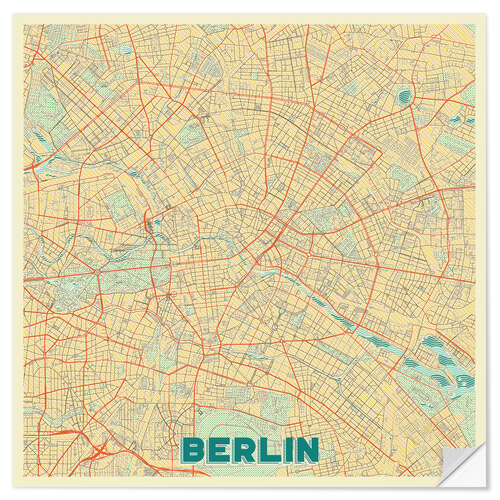 Selvklebende plakat Berlin Map Retro