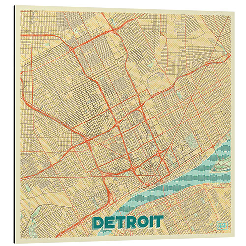 Aluminium print Detroit Map Retro