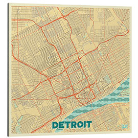 Aluminium print Detroit Map Retro