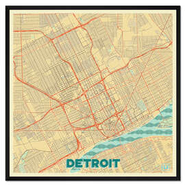 Gerahmter Kunstdruck Karte von Detroit, Retro