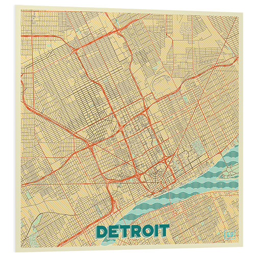 Stampa su PVC Detroit Map Retro