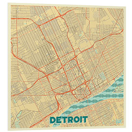 Hartschaumbild Karte von Detroit, Retro