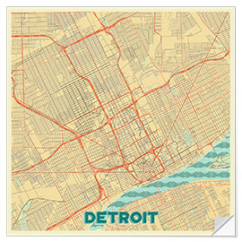 Selvklebende plakat Detroit Map Retro