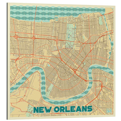 Cuadro de aluminio New Orleans Map Retro