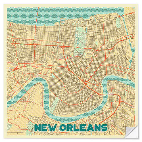 Muursticker New Orleans Map Retro