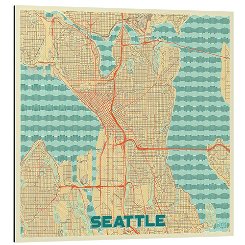 Cuadro de aluminio Seattle Map Retro