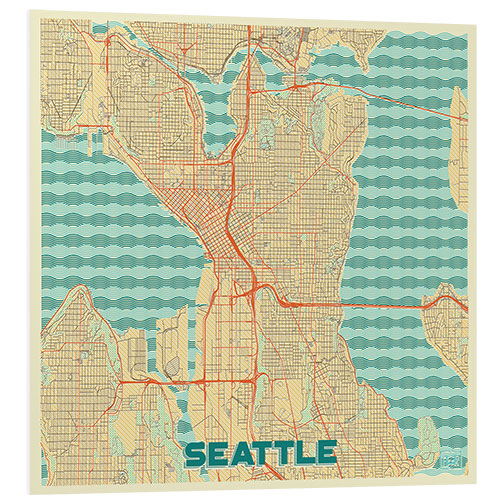 Foam board print Seattle Map Retro