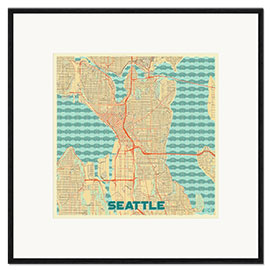 Impression artistique encadrée Seattle Map Retro