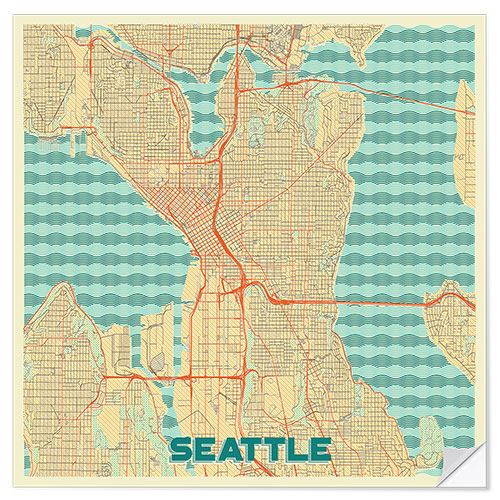 Vinilo para la pared Seattle Map Retro