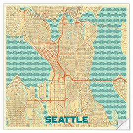 Sticker mural Seattle Map Retro