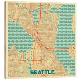 Holzbild Karte von Seattle, Retro