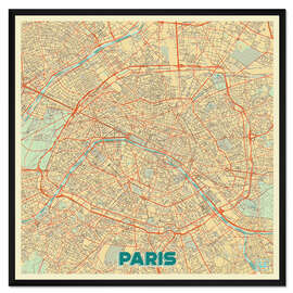 Gerahmter Kunstdruck Karte von Paris, Retro