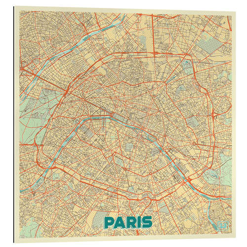 Quadro em plexi-alumínio Paris Map Retro