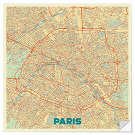 Selvklebende plakat Paris Map Retro